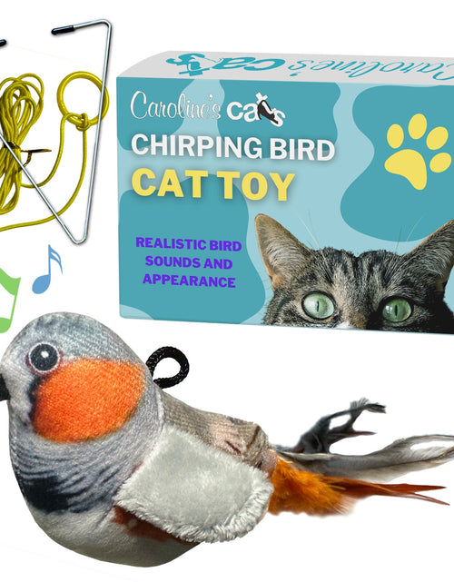 Load image into Gallery viewer, Caroline's Cats Plush Chirping Bird Cat Toy on Elastic String with Doorway Hanger - No Flimsy Suction Cups; Real Electronic Avian Sounds
