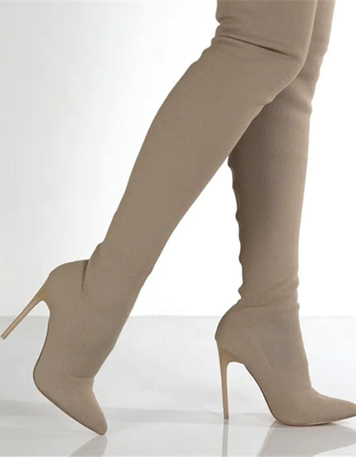 Load image into Gallery viewer, Women's Knit High-Heel Over-the-Knee Boots
