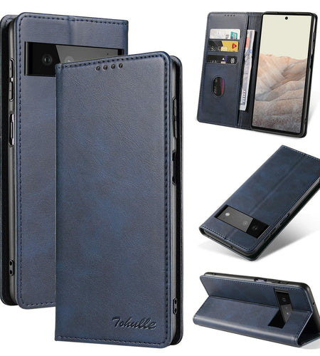 TOHULLE for Google Pixel 6 Case, Vintage Wallet Case Card Holder - Blue