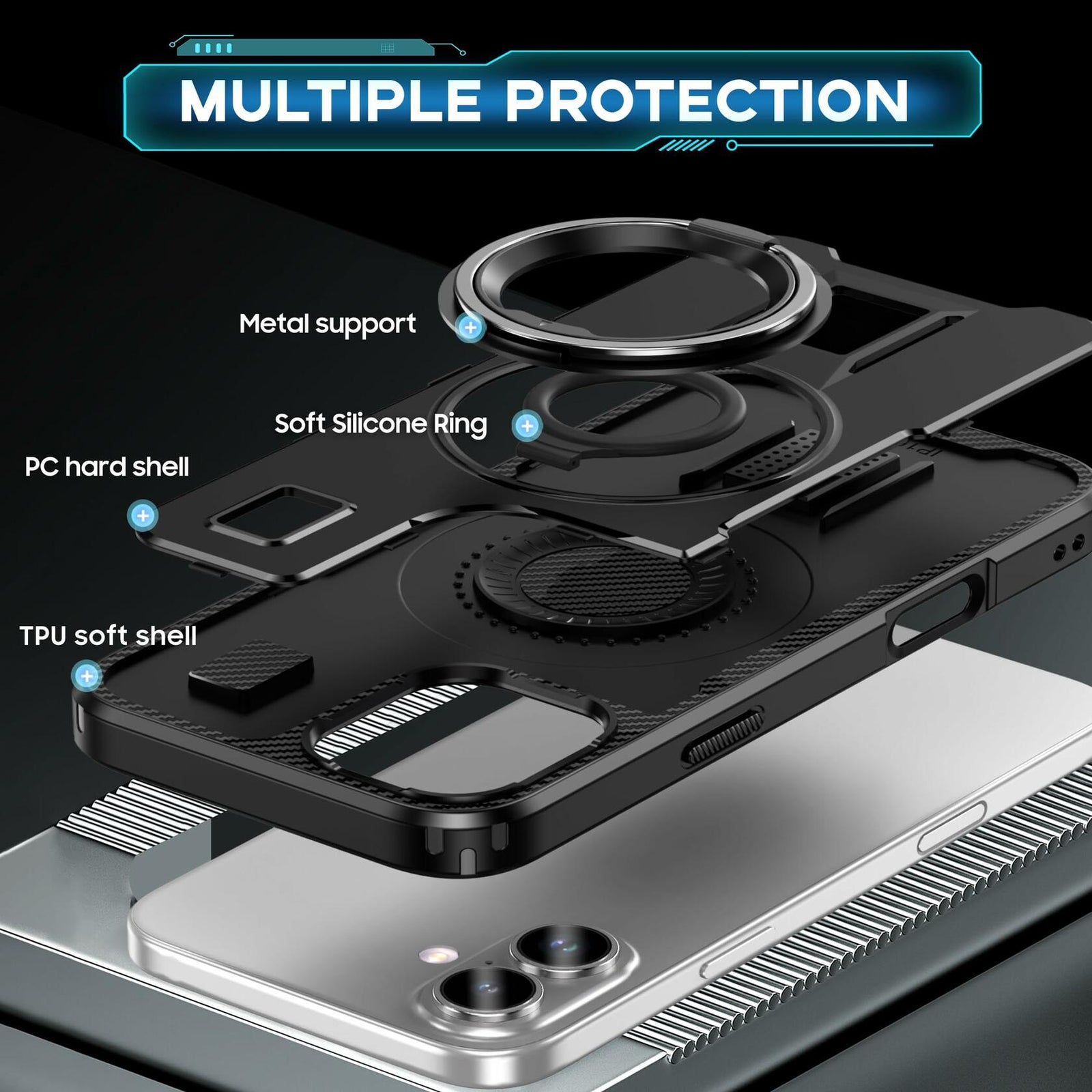 Amytor Designed for iPhone 16 Plus Case, Heavy Duty [15 FT Military Grade Drop