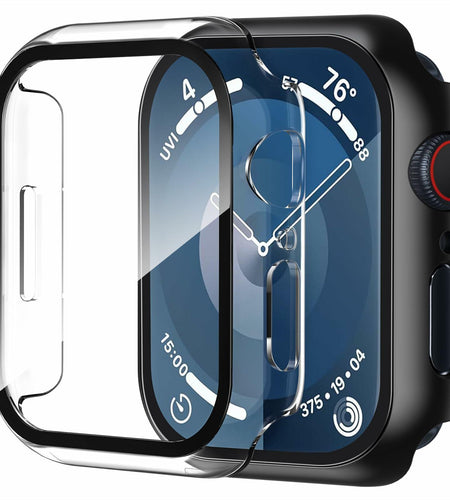 2-Pack 44mm Case w/ Screen Protector for Apple Watch SE/6/5/4 – Black & Clear