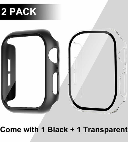 2-Pack 44mm Case w/ Screen Protector for Apple Watch SE/6/5/4 – Black & Clear