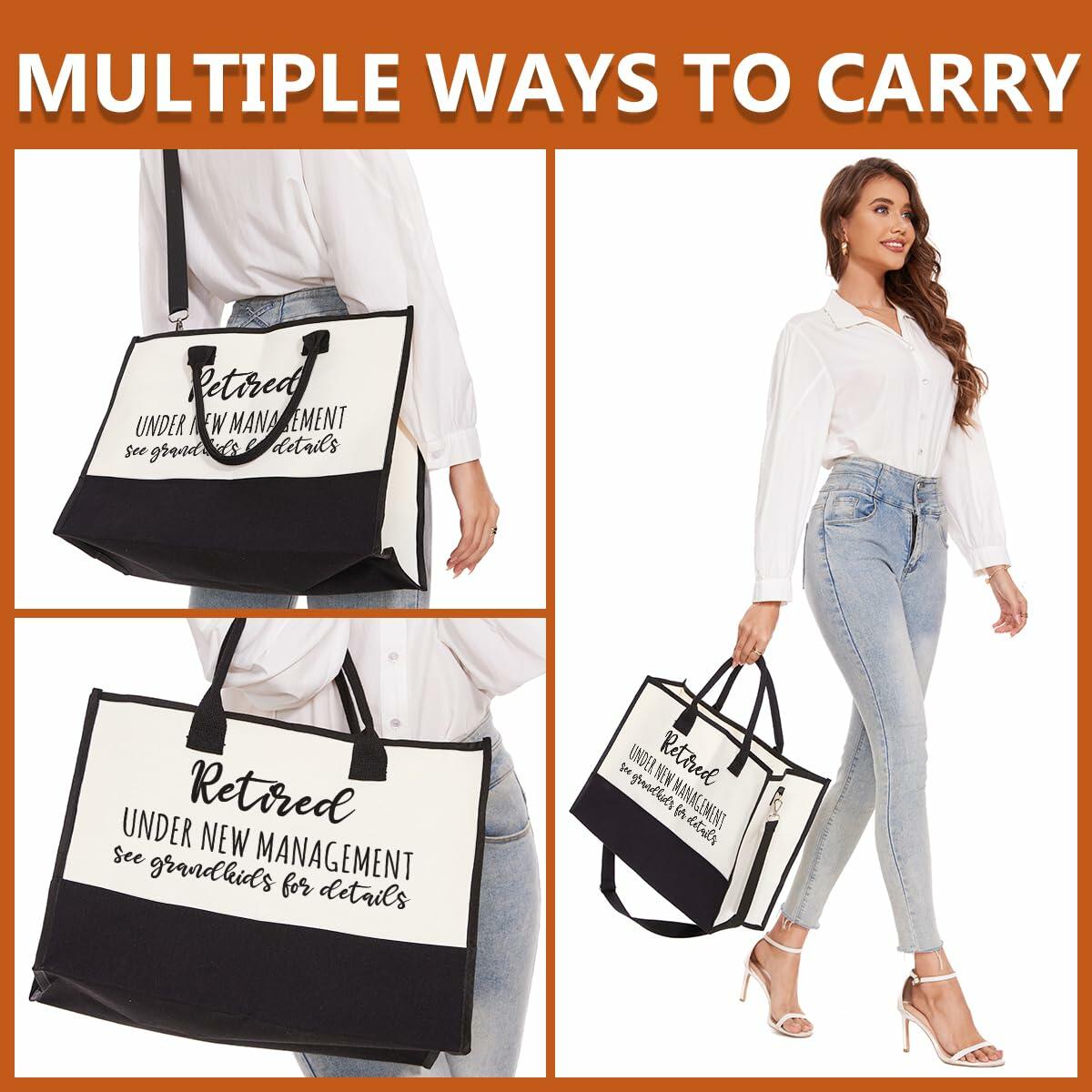 Retirement Gifts Canvas Tote & Makeup Bag Set for Women - 2 Pcs New