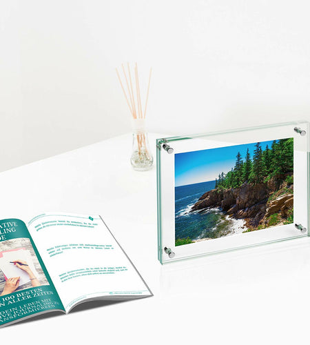 Clear Tempered Glass Floating Frame 5x7in Double Sided Photo Block 2 Pack
