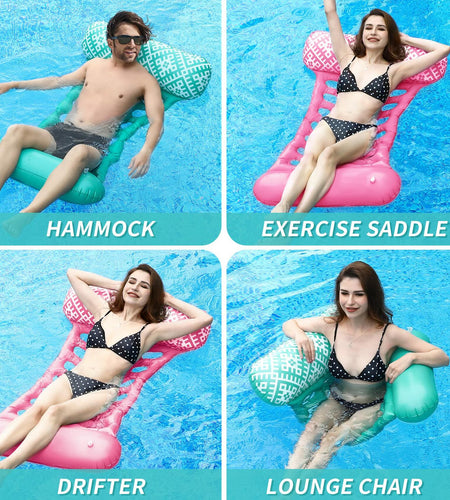 2 Pack Adult 4-in-1 Pool Floats, Inflatable Multi-Purpose Pool Floaties