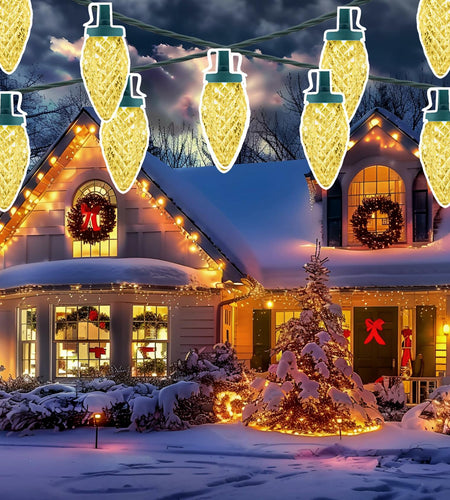 C9 LED Christmas Lights Outdoor 50 LED 32FT Warm White Plug-in Strand