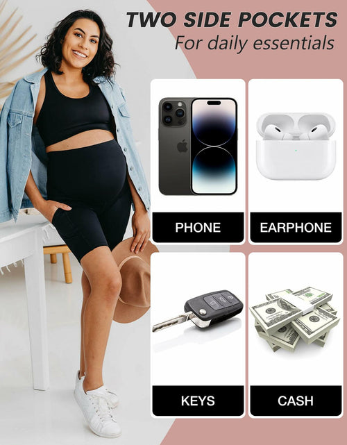 Load image into Gallery viewer, Purplepig Maternity Shorts with Pockets 8" Cyan Small Soft Over Belly
