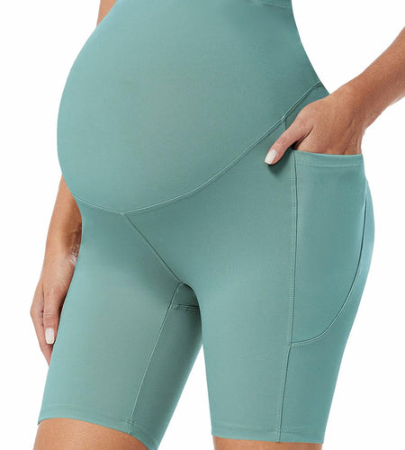 Purplepig Maternity Shorts with Pockets 8" Cyan Small Soft Over Belly