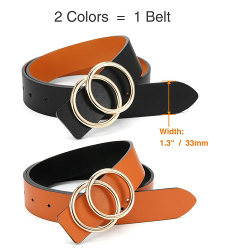 CR Womens Leather Belt 1.3" Reversible Casual Jeans Dress