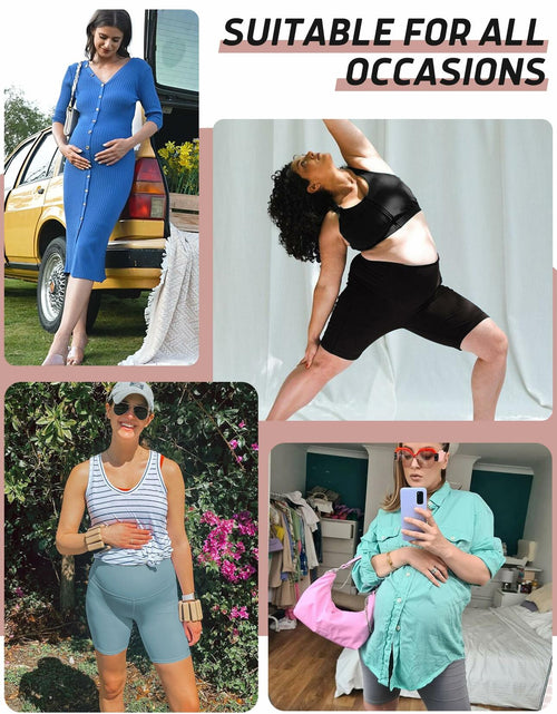 Load image into Gallery viewer, Purplepig Maternity Shorts with Pockets 8" Cyan Small Soft Over Belly
