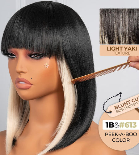ToyoTress 14in SH613 Black Mix Off-White Bob Wig Synthetic Light Yaki Hair