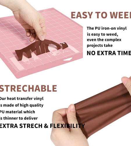 AHIJOY Heat Transfer Vinyl 12"x15ft Chocolate Brown HTV Iron-On for Garments