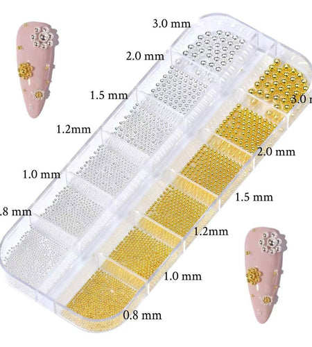 Nail Art Pearls Flatback Charms Mixed Sizes Gold Silver White - 2 Boxes