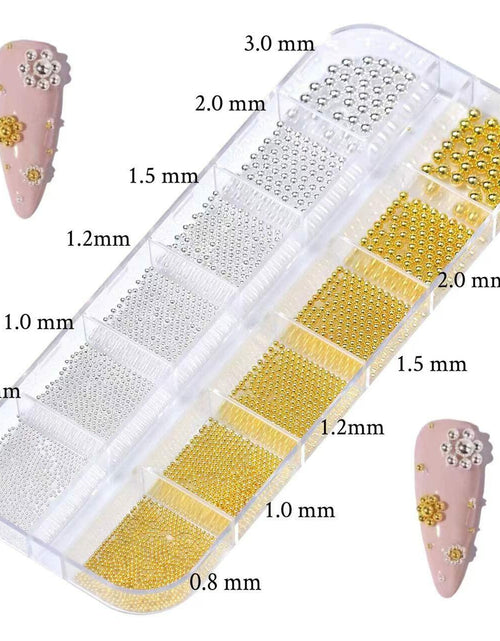 Load image into Gallery viewer, Nail Art Pearls Flatback Charms Mixed Sizes Gold Silver White - 2 Boxes
