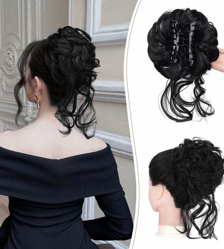 SOFEIYAN Synthetic Messy Bun Hair Piece Claw Clip Wavy Curly Extension