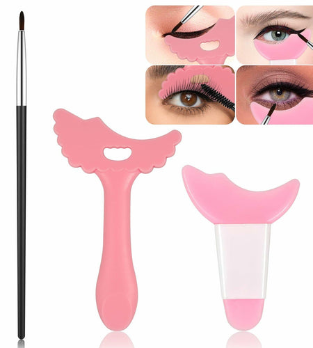 3Pcs Pink Silicone Eyeliner Stencils & Brushes Reusable Makeup Tools