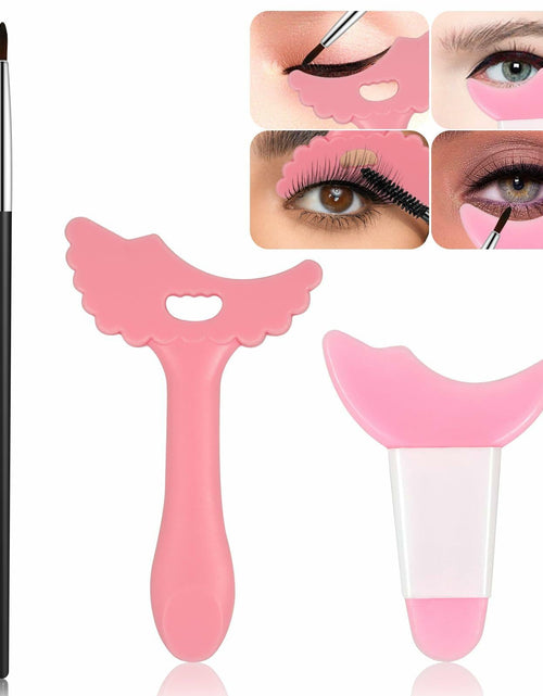 Load image into Gallery viewer, 3Pcs Pink Silicone Eyeliner Stencils &amp; Brushes Reusable Makeup Tools
