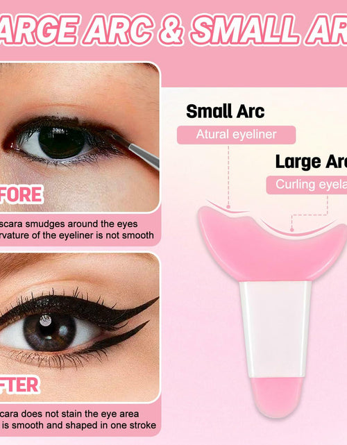 Load image into Gallery viewer, 3Pcs Pink Silicone Eyeliner Stencils &amp; Brushes Reusable Makeup Tools
