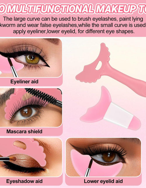 Load image into Gallery viewer, 3Pcs Pink Silicone Eyeliner Stencils &amp; Brushes Reusable Makeup Tools
