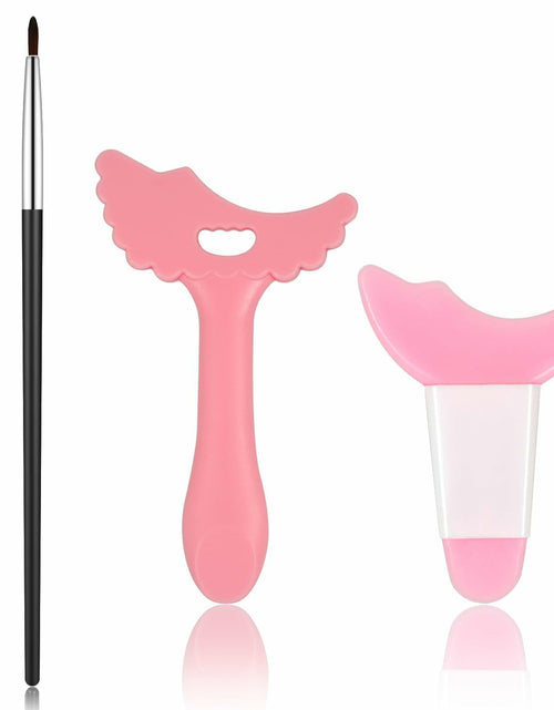 Load image into Gallery viewer, 3Pcs Pink Silicone Eyeliner Stencils &amp; Brushes Reusable Makeup Tools
