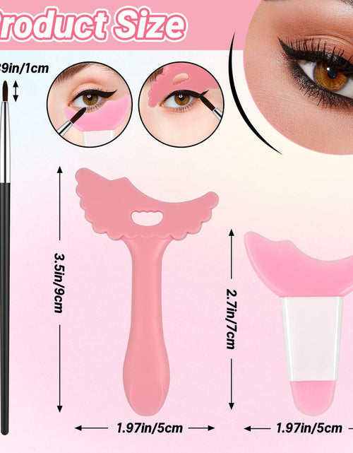 Load image into Gallery viewer, 3Pcs Pink Silicone Eyeliner Stencils &amp; Brushes Reusable Makeup Tools
