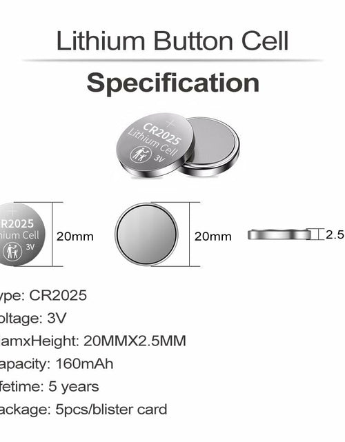 Load image into Gallery viewer, CR2025 3V Lithium Battery 5pcs New Long Lasting Coin Cell
