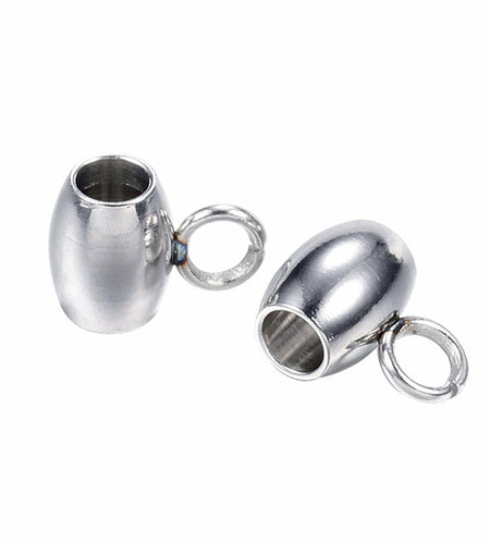 DanLingJewelry 100Pcs Stainless Steel Oval Bail Beads Silver 7x5x4mm Hole 2mm