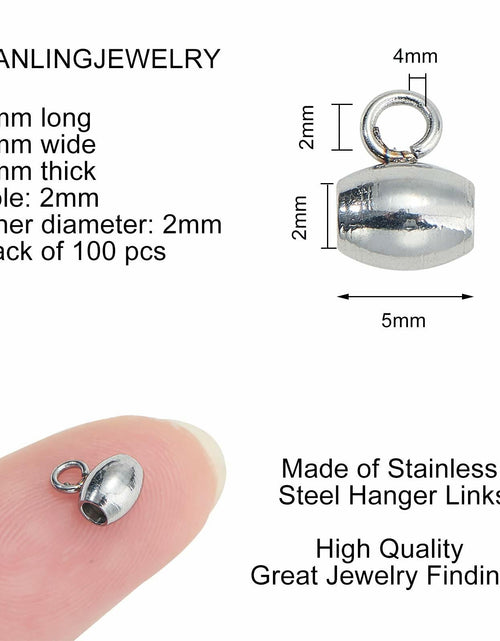 Load image into Gallery viewer, DanLingJewelry 100Pcs Stainless Steel Oval Bail Beads Silver 7x5x4mm Hole 2mm
