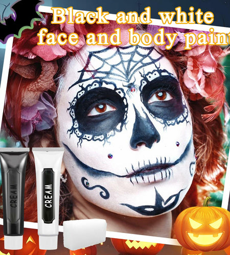 Black White Oil-Based Face Paint Kit with Brushes - Professional Halloween