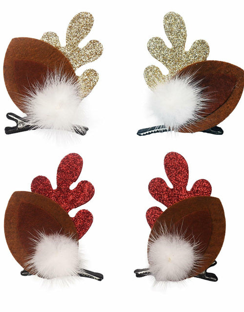 Load image into Gallery viewer, hhdatc 2 Pairs Reindeer Antlers Ears Hair Clips Christmas Party Accessories
