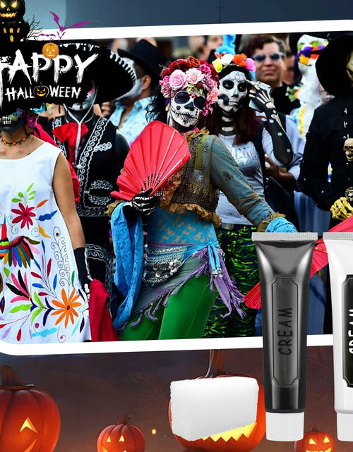 Load image into Gallery viewer, Black White Oil-Based Face Paint Kit with Brushes - Professional Halloween
