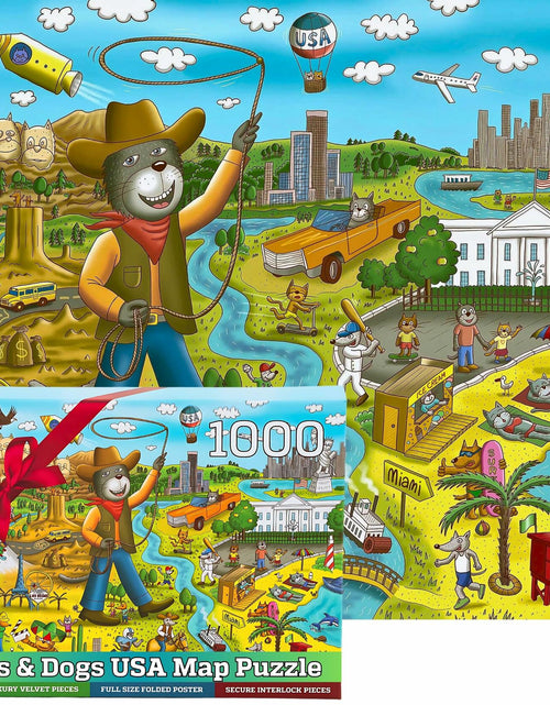 Load image into Gallery viewer, GERJATO Cats &amp; Dogs USA Map Puzzle 1000pc with Poster &amp; Saver Sheets
