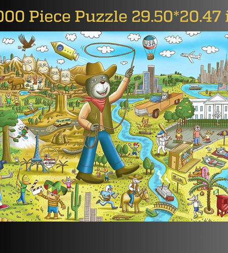 GERJATO Cats & Dogs USA Map Puzzle 1000pc with Poster & Saver Sheets