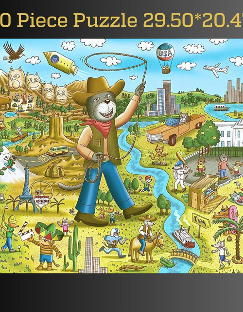 Load image into Gallery viewer, GERJATO Cats &amp; Dogs USA Map Puzzle 1000pc with Poster &amp; Saver Sheets
