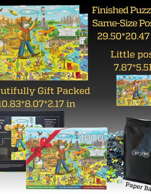 Load image into Gallery viewer, GERJATO Cats &amp; Dogs USA Map Puzzle 1000pc with Poster &amp; Saver Sheets
