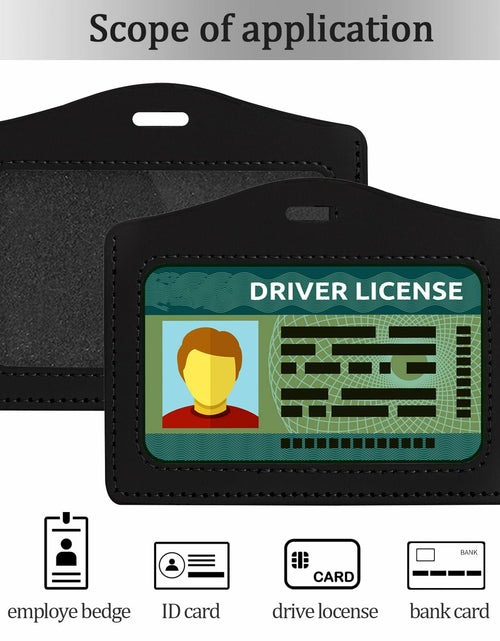 Load image into Gallery viewer, 2 Pcs Genuine Leather Horizontal ID Badge Holders Clear Waterproof Black Gray
