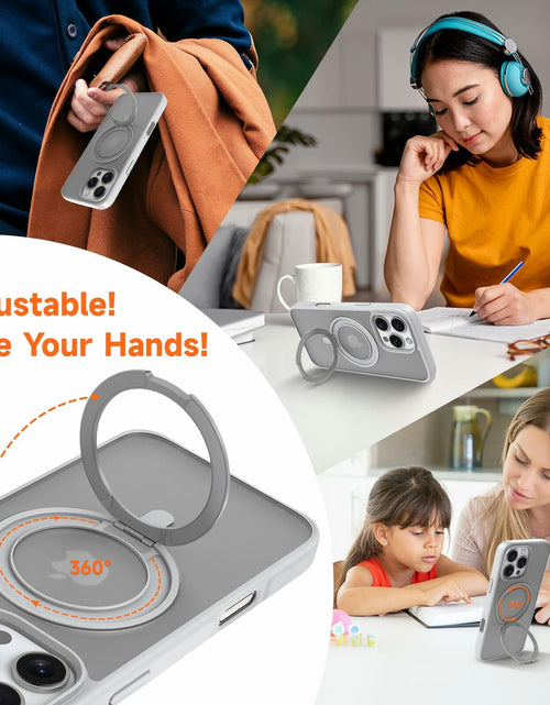 Load image into Gallery viewer, Vongong iPhone 16 Pro Max Gray Magnetic Case Drop-Proof with 360° Ring Stand
