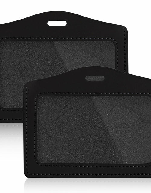 Load image into Gallery viewer, 2 Pcs Genuine Leather Horizontal ID Badge Holders Clear Waterproof Black Gray
