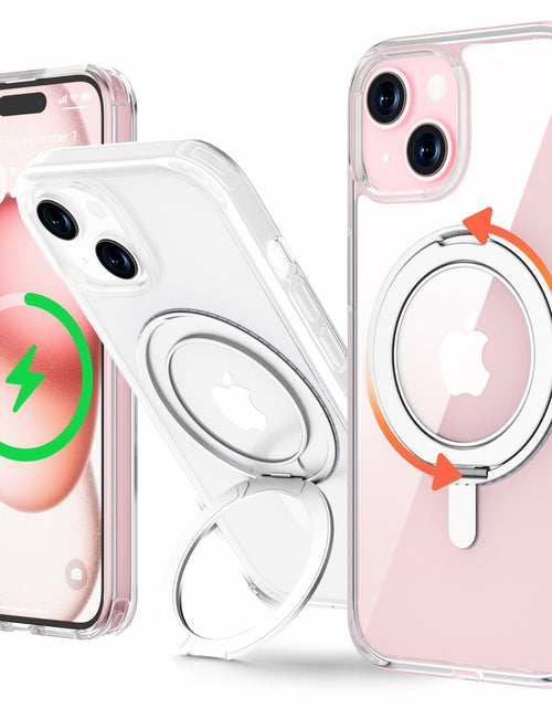Load image into Gallery viewer, JASBON iPhone 15 Case 6.1 Clear Magnetic Kickstand 360° Rotatable Shockproof
