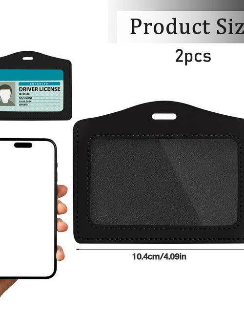 Load image into Gallery viewer, 2 Pcs Genuine Leather Horizontal ID Badge Holders Clear Waterproof Black Gray
