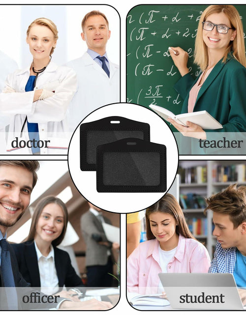 Load image into Gallery viewer, 2 Pcs Genuine Leather Horizontal ID Badge Holders Clear Waterproof Black Gray
