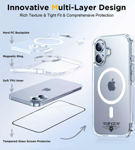 Top Gun iPhone 16 Case 6.1" Clear Magnetic Military-Grade Shockproof