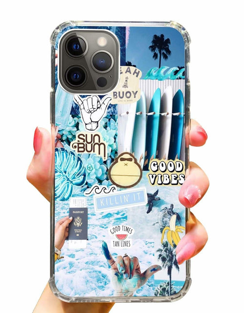 Load image into Gallery viewer, Rewput iPhone 15 Pro Case Blue TPU Bumper Cover Good Vibes Collage
