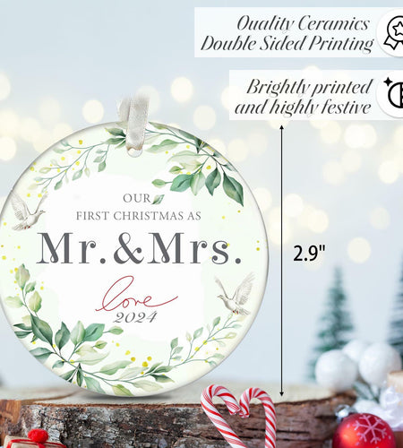 XKDOUS 2024 1st Christmas Mr & Mrs Ceramic Ornament Wedding Gift