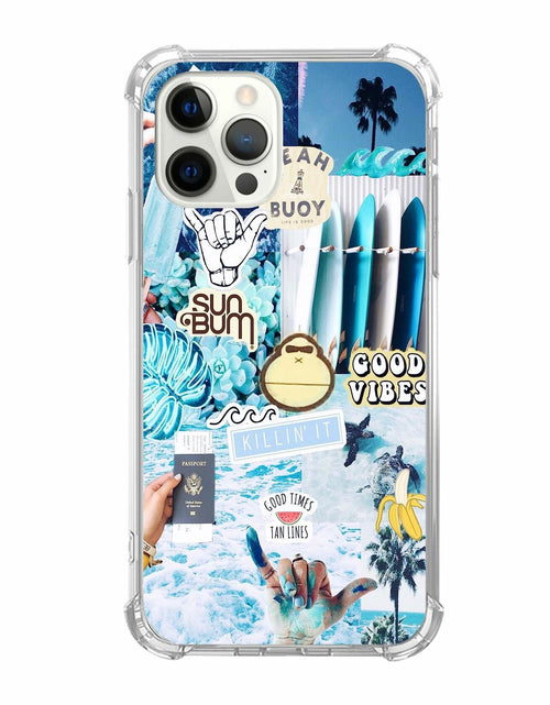 Load image into Gallery viewer, Rewput iPhone 15 Pro Case Blue TPU Bumper Cover Good Vibes Collage
