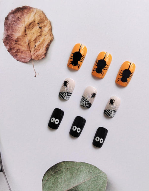 Load image into Gallery viewer, 24Pcs Square Medium Press On Nails Halloween Spider Web Design False Nails
