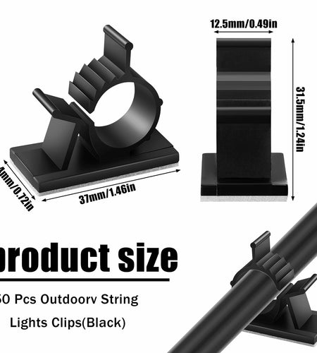 Barydat Cable Clips Black 50pcs Self Adhesive Wire Organizer 1.46x0.72in
