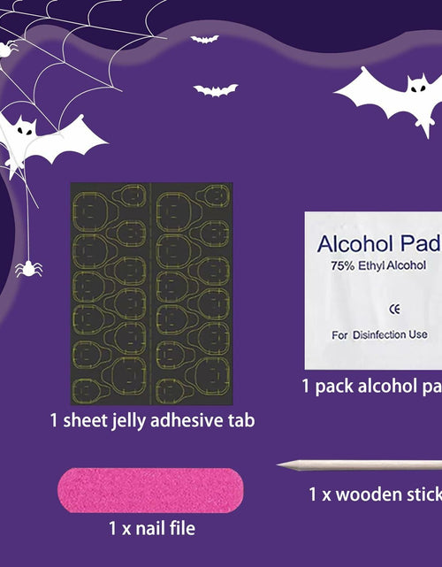 Load image into Gallery viewer, 24Pcs French Tip Press On Nails Short Square Ghost Spider Halloween Design

