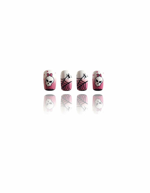 Load image into Gallery viewer, RIICFDD Halloween Spider Web Kawaii Skull Pink Gradient Short Square Nails 24
