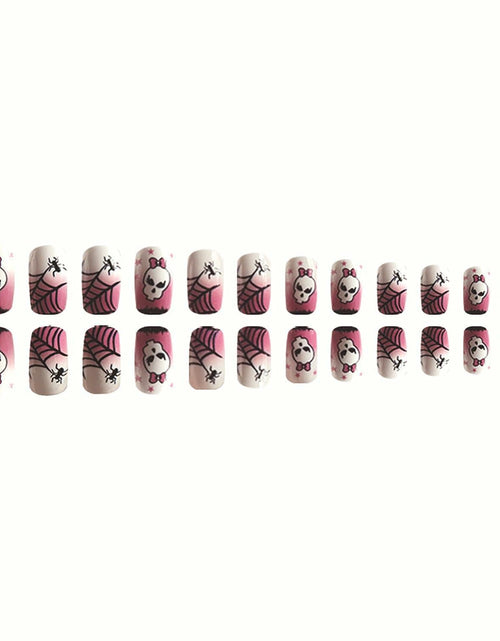 Load image into Gallery viewer, RIICFDD Halloween Spider Web Kawaii Skull Pink Gradient Short Square Nails 24
